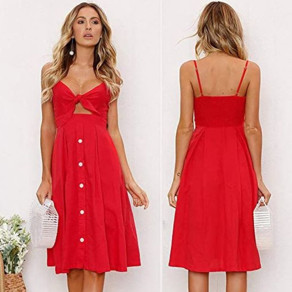 Women Line Backless Swing Midi Dress Summer